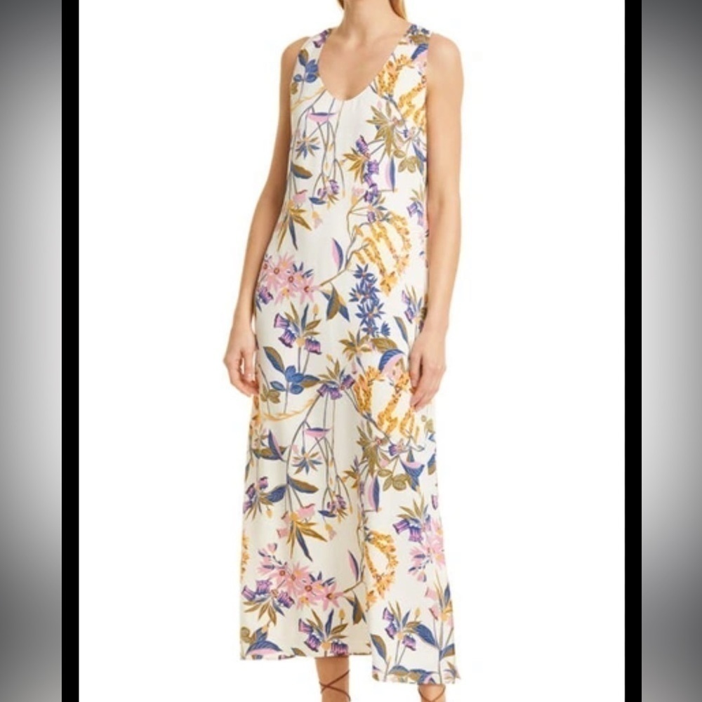 Nordstrom signature SILK BLEND TANK MAXI DRESS IN IVORY CLOUD GRENADA FLORAL